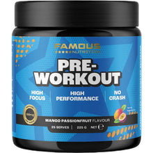 Famous Nutrition Sport Pre Workout Caffeine Energy Powder Mango Passion 225g