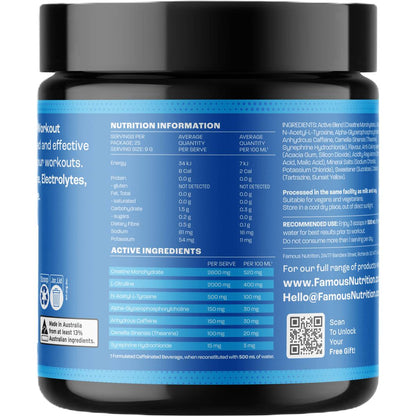 Famous Nutrition Sport Pre Workout Caffeine Energy Powder Mango Passion 225g