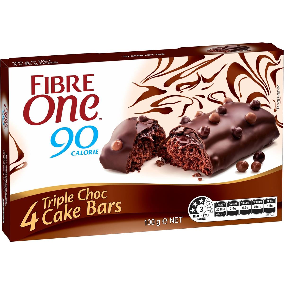 Fibre One 90 Calorie Triple Choc Cake Bars 25g x 4 pack
