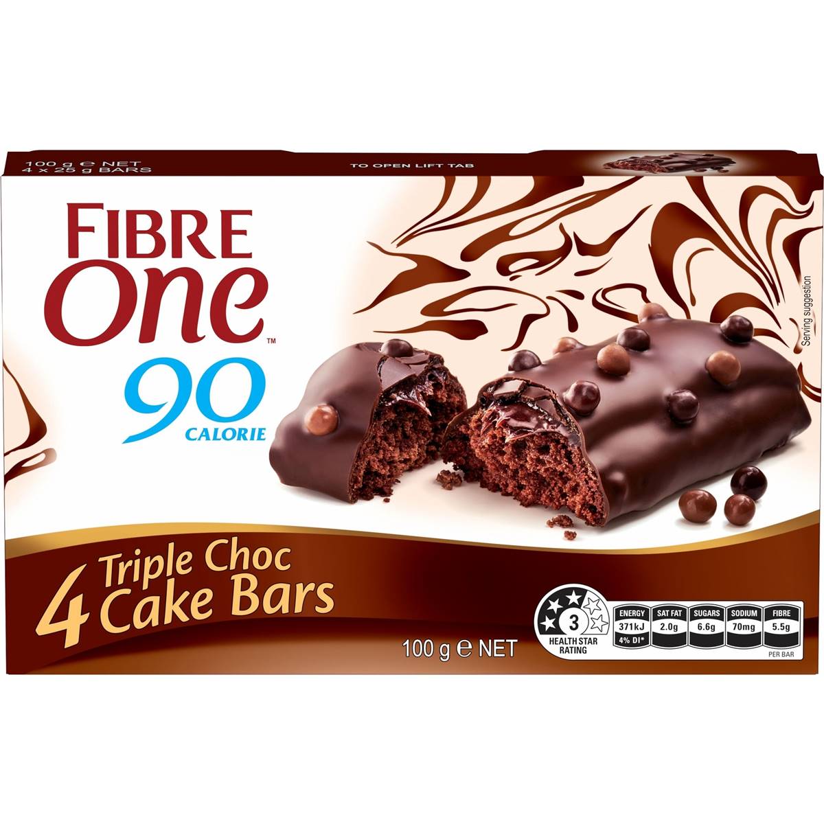 Fibre One 90 Calorie Triple Choc Cake Bars 25g x 4 pack