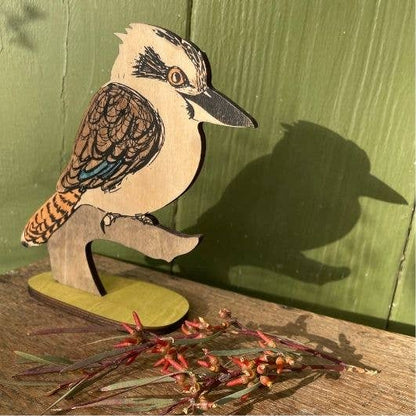 Bridget Farmer Printmaker Laughing Kookaburra Australian Aviary Wooden Standing Bird Figurine Ornament
