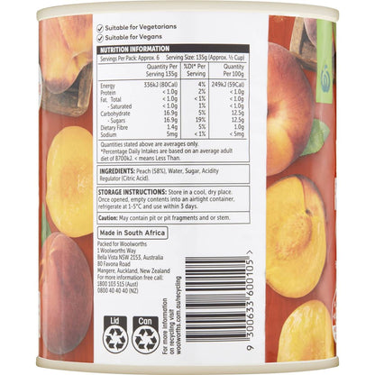 Woolworths Peach Halves In Syrup 825g
