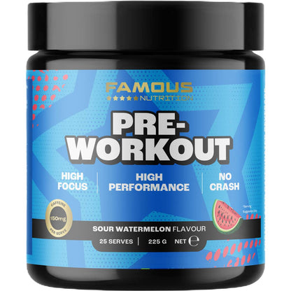 Famous Nutrition Sport Pre Workout Caffeine Energy Powder Watermelon 225g