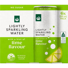 Woolworths Lightly Sparkling Water Cans Lime 250mL x 6 pack