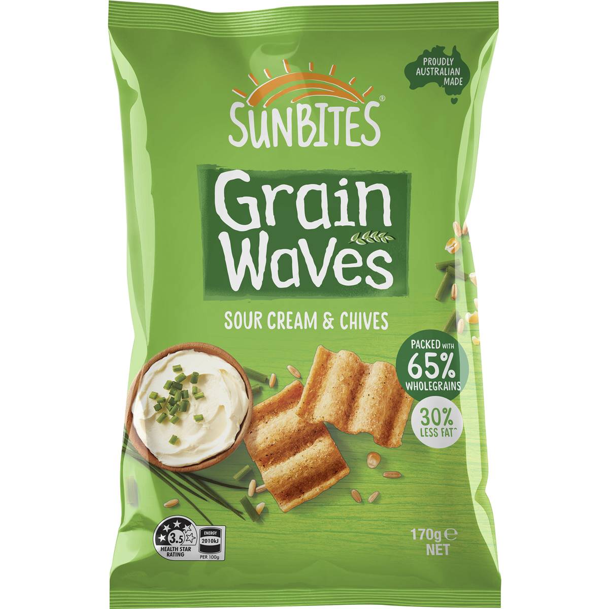 Sunbites Grain Waves Wholegrain Chips Sour Cream & Chives 170g