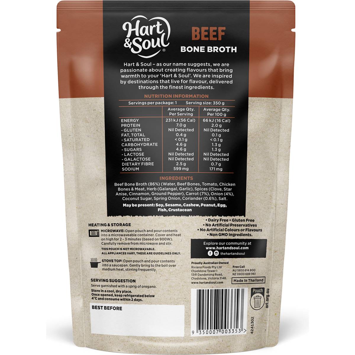 Hart & Soul Beef Bone Broth Soup 350g