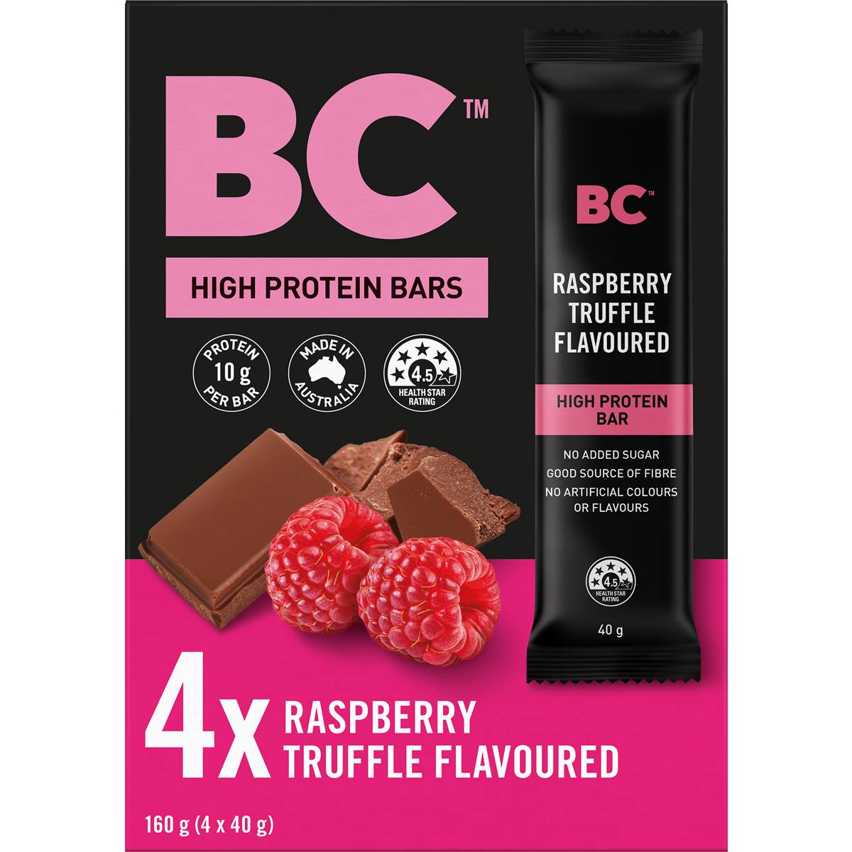 BC Snacks High Protein Bars Raspberry Truffle Flavour 40g x 4 pack