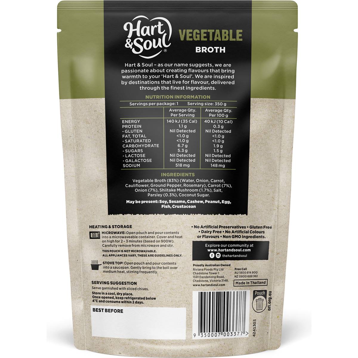 Hart & Soul Vegetable Broth Soup 350g