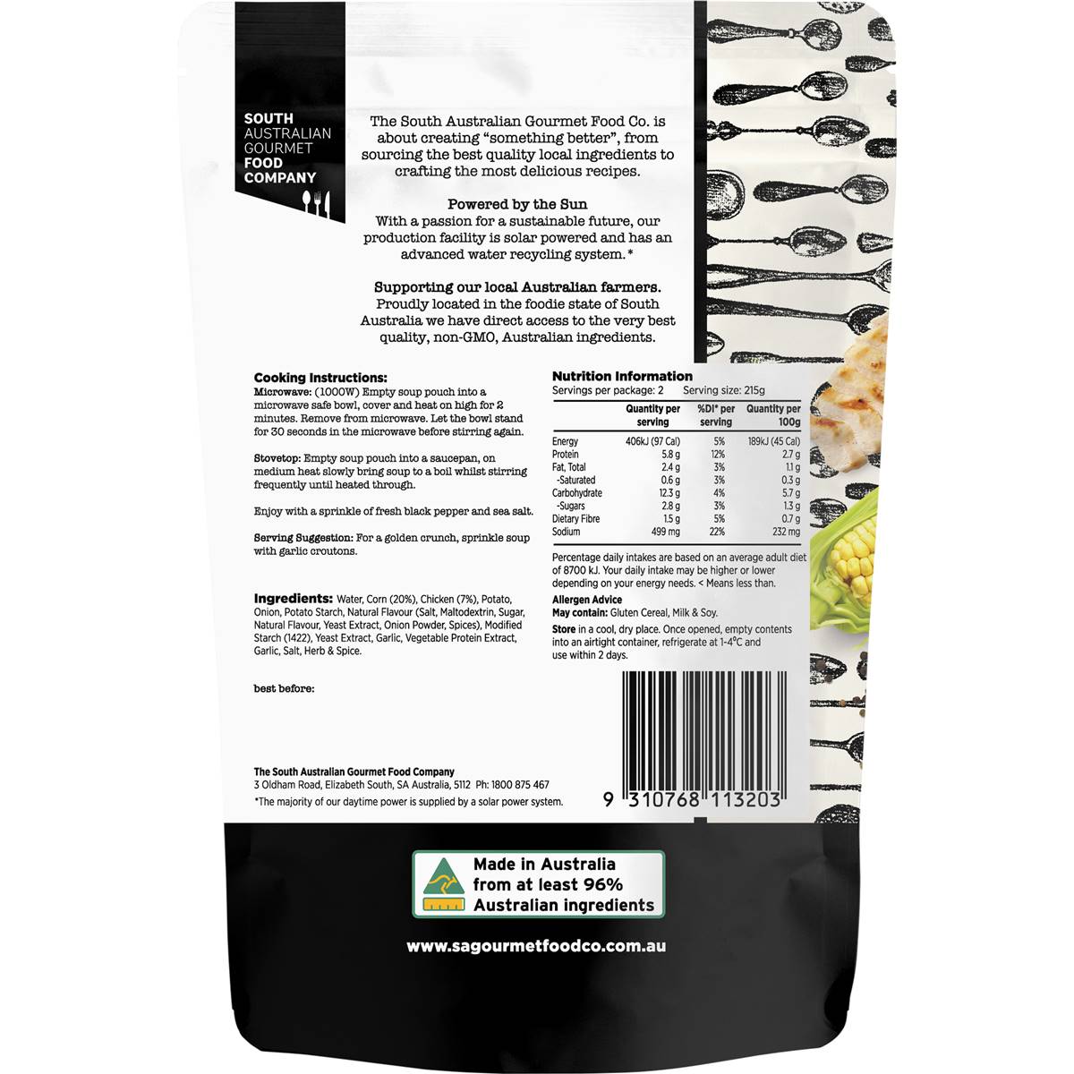 South Australian Gourmet Food Company Creamy Chicken & Sweet Corn Soup Pouch 430g