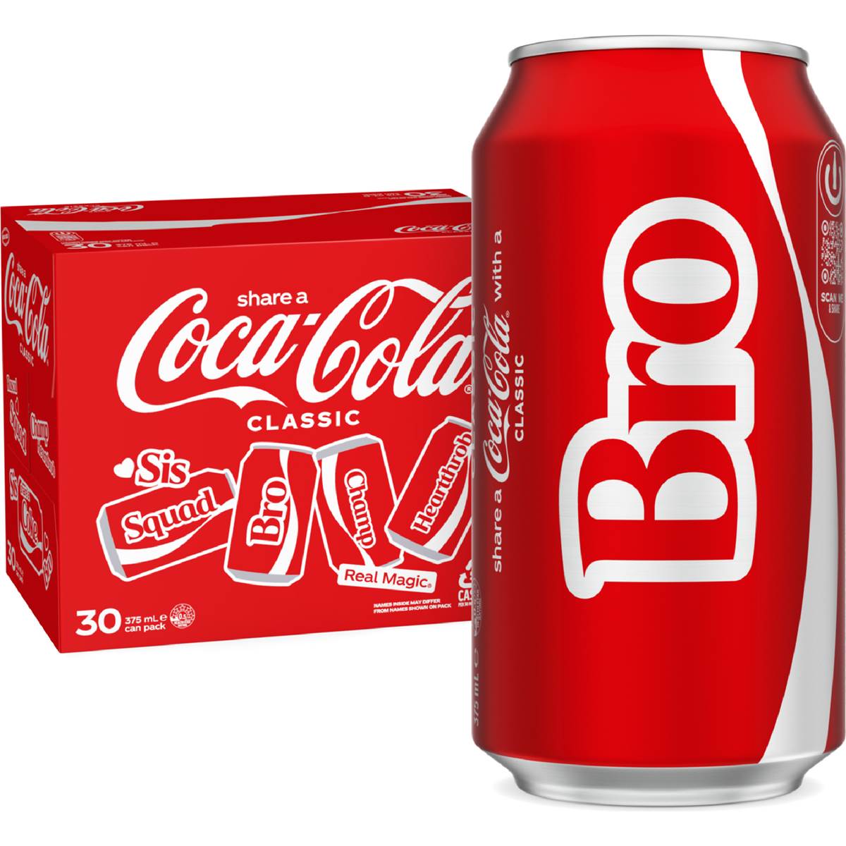 Coca-Cola Classic Soft Drink Multipack Cans 375ml X 30 Pack