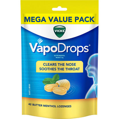 Vicks Vapodrops Throat Lozenges Butter Menthol 42 Pack