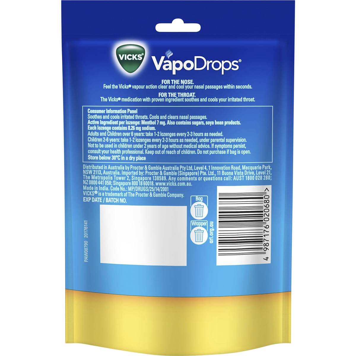 Vicks Vapodrops Throat Lozenges Butter Menthol 42 Pack