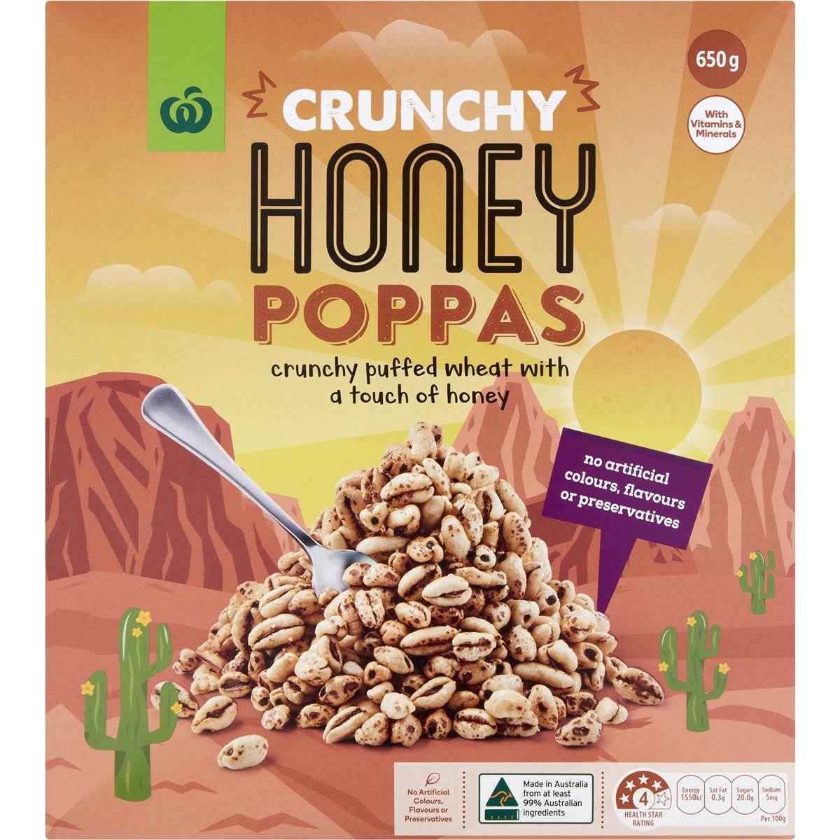 Woolworths Crunchy Honey Poppas 650g