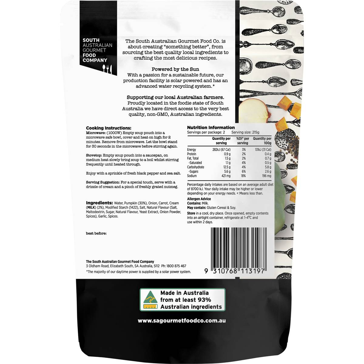 South Australian Gourmet Food Company Creamy Pumpkin Soup Pouch 430g