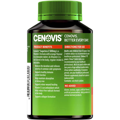 Cenovis Sugarless Vitamin c Chewable 500mg Tablets Immune Support 160 Pack