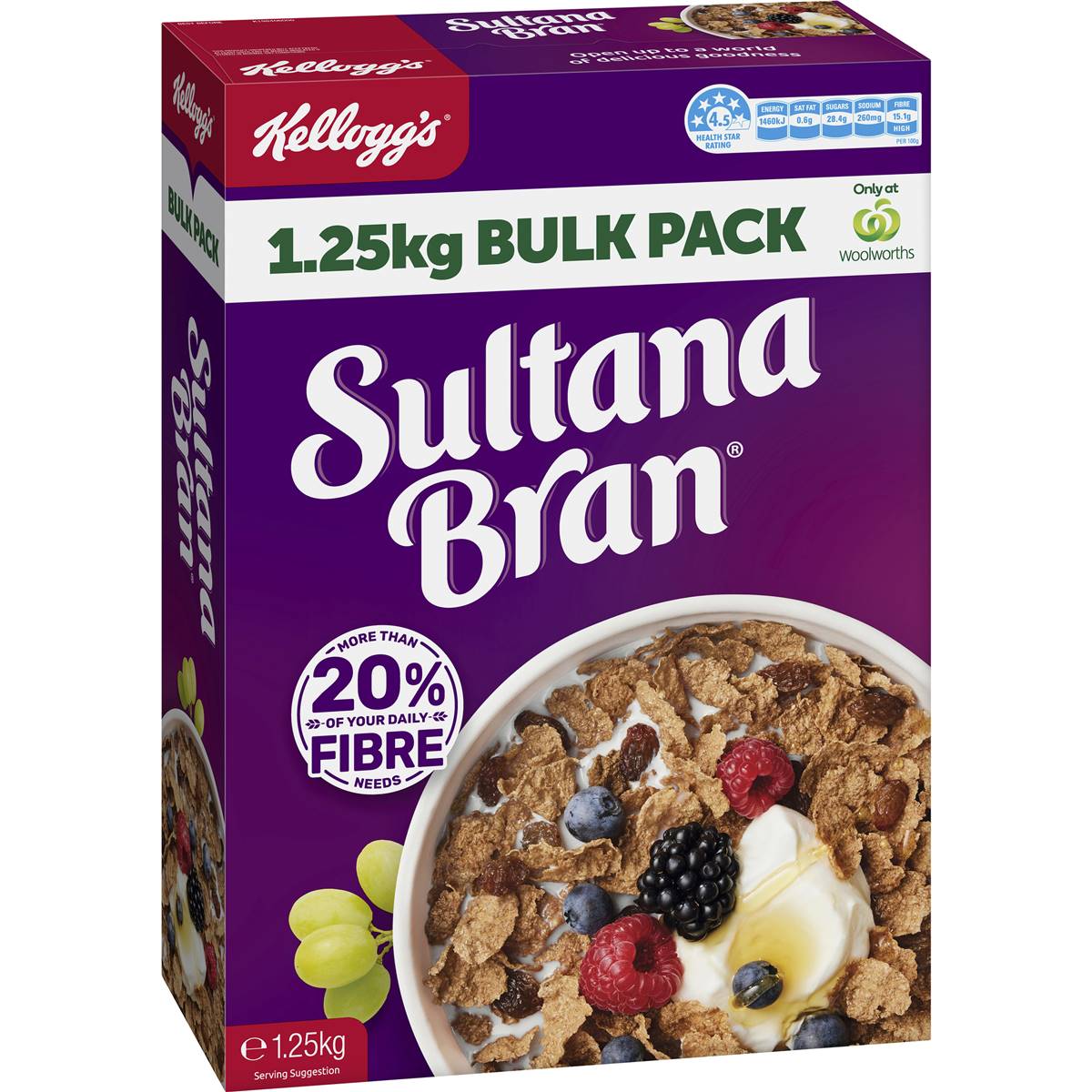 Kellogg's Sultana Bran High Fibre Breakfast Cereal Bulk Pack 1.25kg