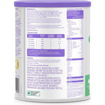 Bubs Organic Grass Fed Infant Formula Stage 1 800g