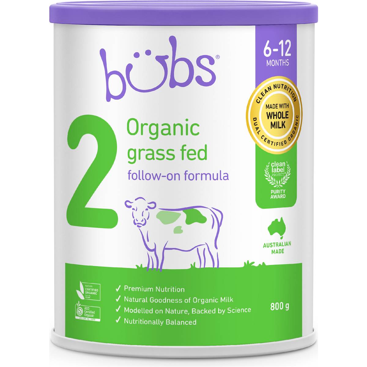 Bubs Organic Grass Fed Follow On Formula Stage 2 800g