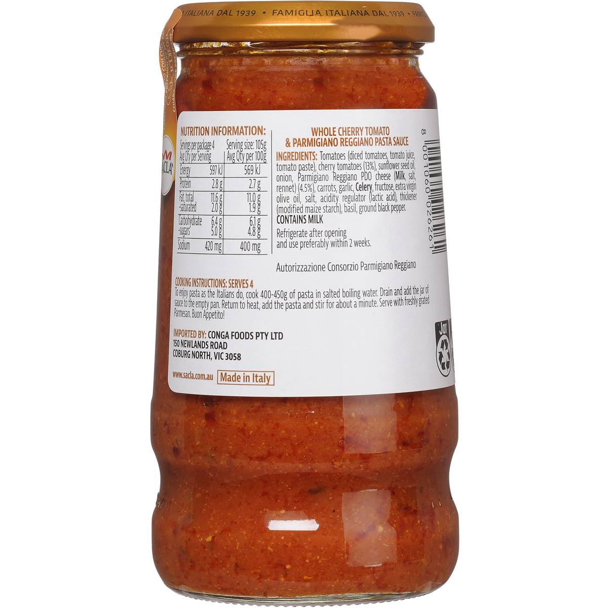 Sacla Cherry Tomato & Parmigiano Pasta Sauce 420g
