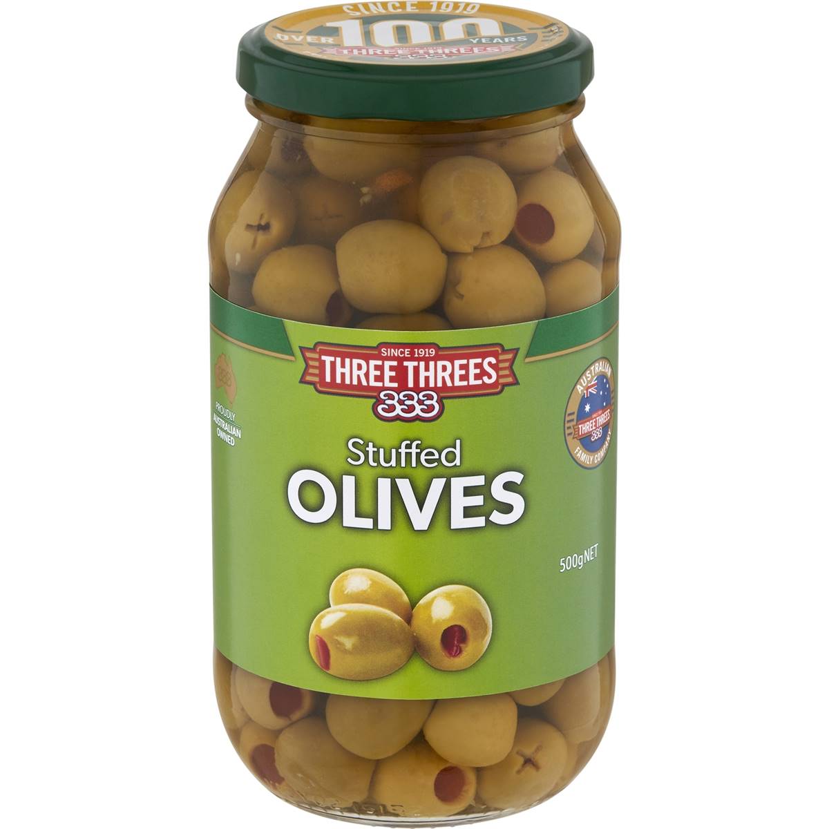Three Threes Olives Stuffed 500g