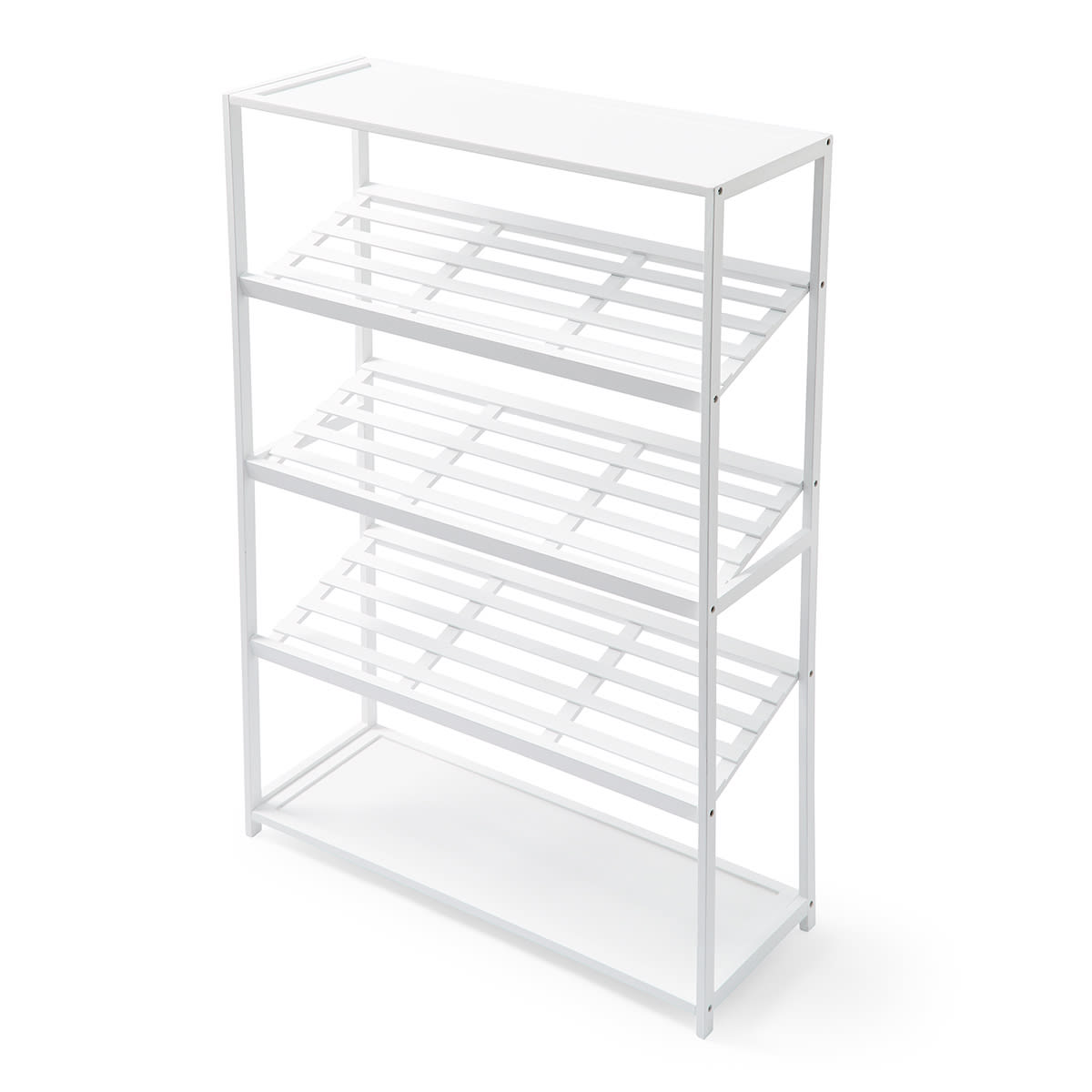 5 Tier White Bamboo Shoe Rack