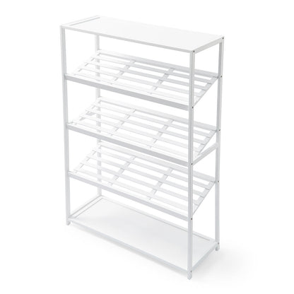 5 Tier White Bamboo Shoe Rack
