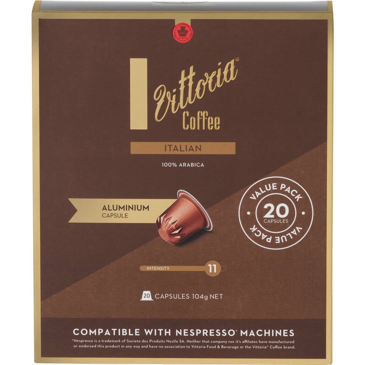 Vittoria Italian Nespresso Compatible Coffee Capsules Pack 20