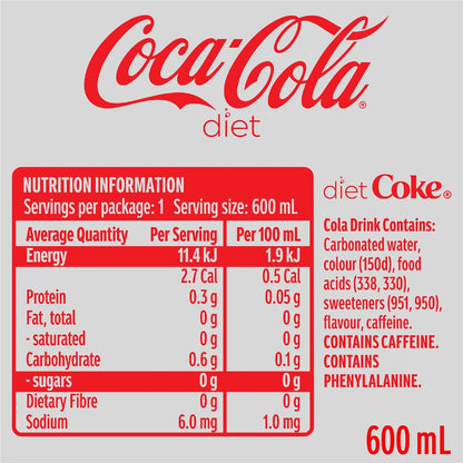 Coca-Cola Diet Soft Drink Bottle 600ml