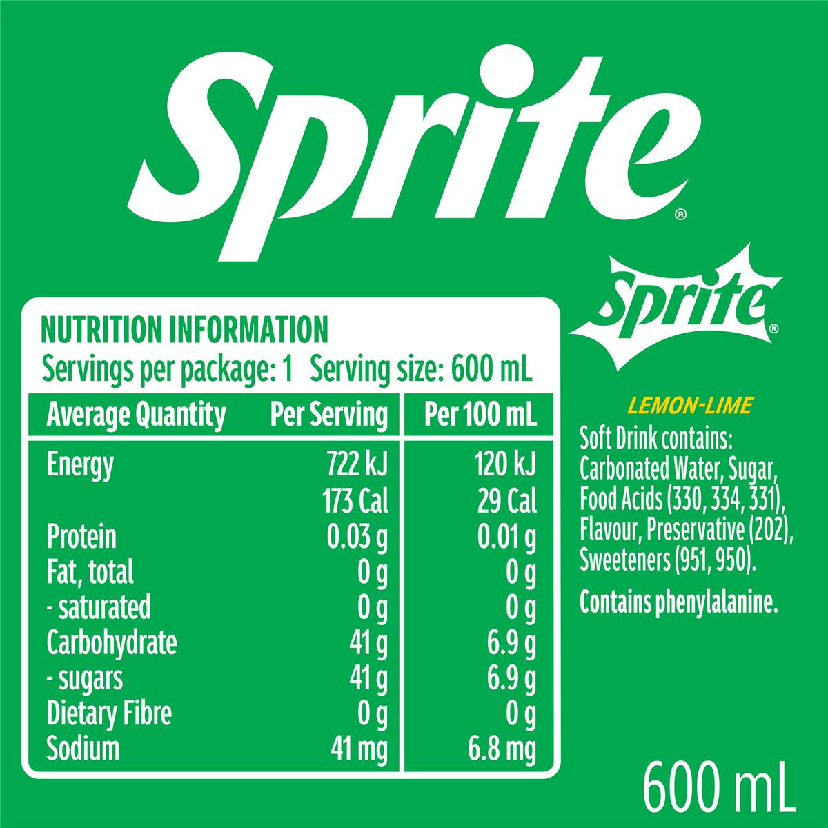 Sprite Lemonade Soft Drink Bottle 600ml
