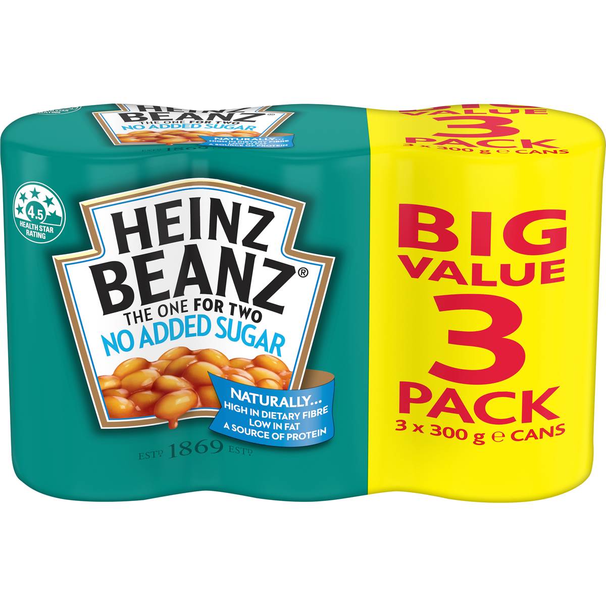Heinz Beanz Canned Baked Beans No Added Sugar 300g x 3 pack