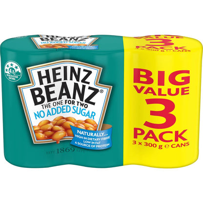 Heinz Beanz Canned Baked Beans No Added Sugar 300g x 3 pack