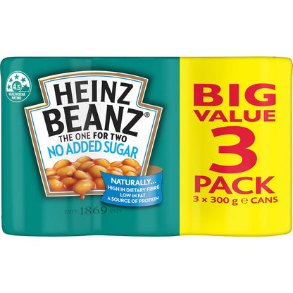 Heinz Beanz Canned Baked Beans No Added Sugar 300g x 3 pack