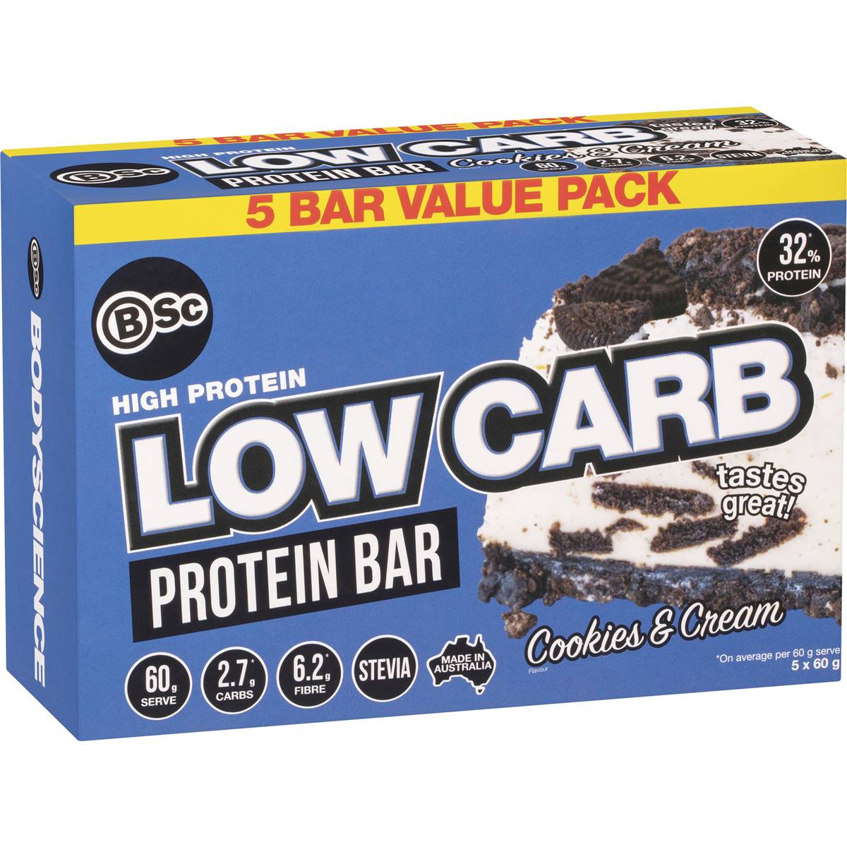 BSC High Protein Low Carb Bar Multi Pack Cookies & Cream 60g x 5 pack