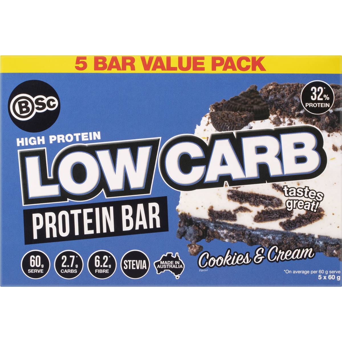 BSC High Protein Low Carb Bar Multi Pack Cookies & Cream 60g x 5 pack