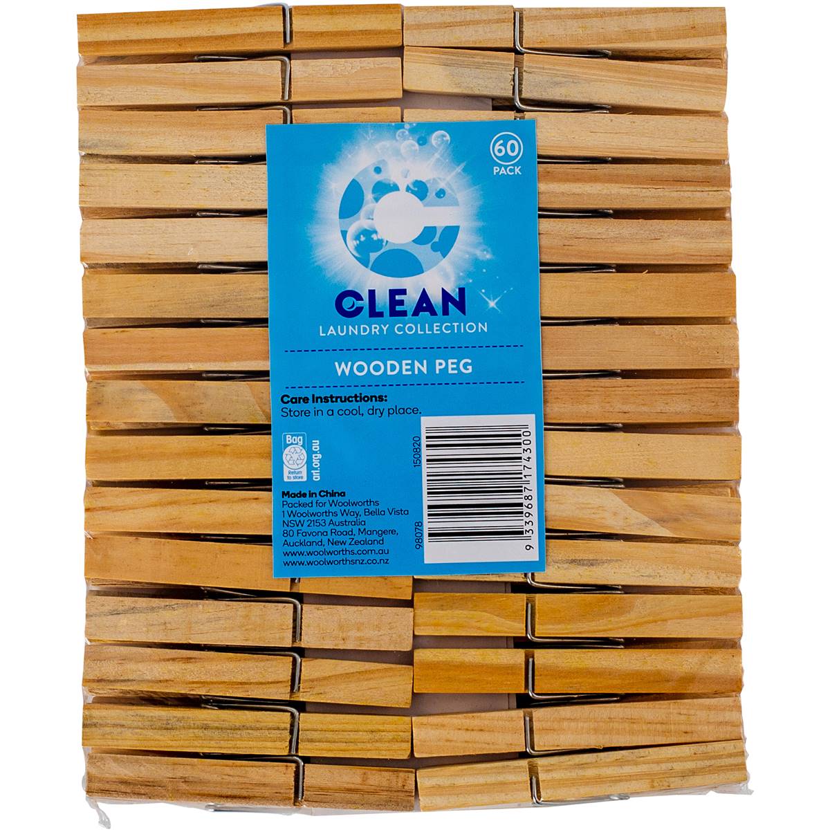 Clean Wooden Peg 60 Pack
