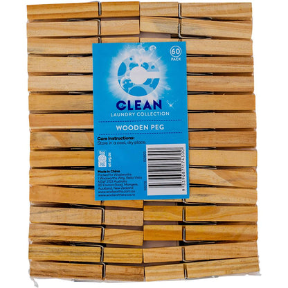 Clean Wooden Peg 60 Pack