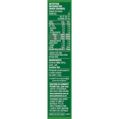 John West Wild Brisling Sardines In Springwater 110g