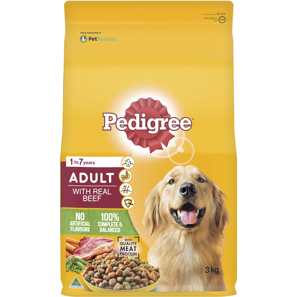 Pedigree Adult Dry Dog Food with Real Beef 3kg