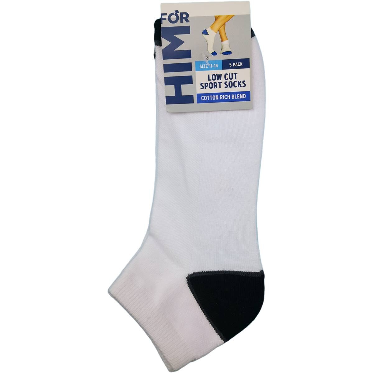 For Him Low Cut Sport Socks White Size 11-14 5 Pack