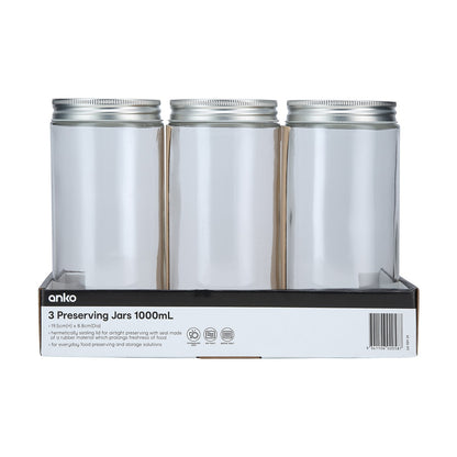 3 Preserving Jars - 1000ml