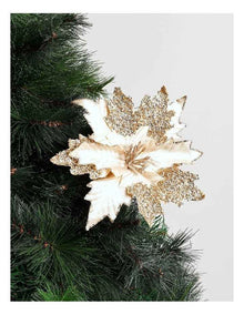 Luxe Christmas Glitter Fabric Poinsettia Pick 50cm in Champagne