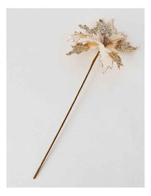Luxe Christmas Glitter Fabric Poinsettia Pick 50cm in Champagne