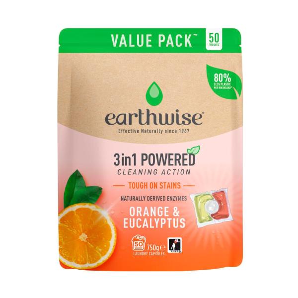 EARTHWISE 3 IN 1 LAUNDRY CAPSULES ORANGE & EUCALYPTUS 50 PK