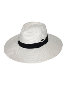 Fiona Wide Brim Fedora Hat in Ivory/Black