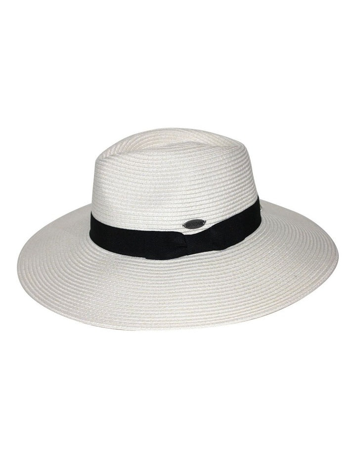 Fiona Wide Brim Fedora Hat in Ivory/Black