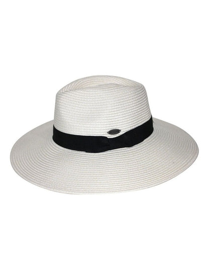 Fiona Wide Brim Fedora Hat in Ivory/Black