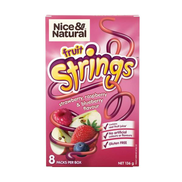 NICE & NATURAL FRUIT SNACKS STRINGS:RASPBERRY BLUEBERRY:.:136 GRAM
