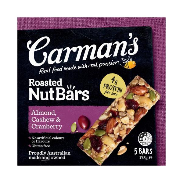 CARMANS NUT BARS 5PK:ALMOND CASHEW AND CRANBERRY:.:175 GRAM