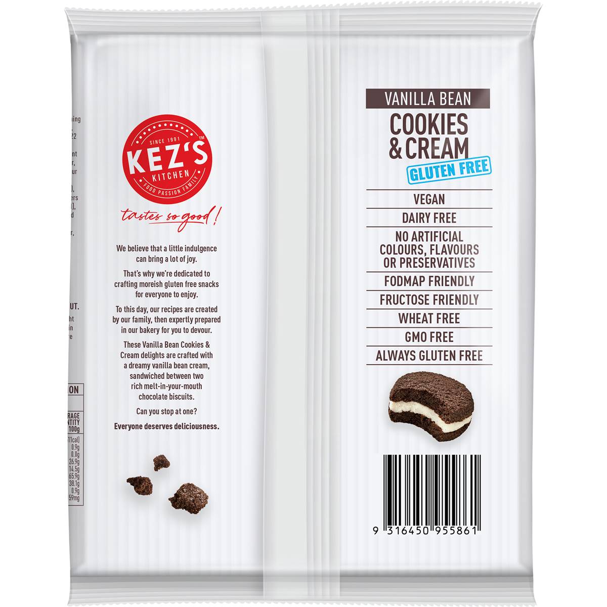 Kez's Kitchen Gluten Free Vanilla Bean Cookies & Cream Biscuits 180g