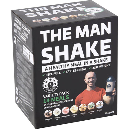 The Man Shake Diet High Protein Low Sugar Variety Pack Meal Replacement 56g x 14 pack